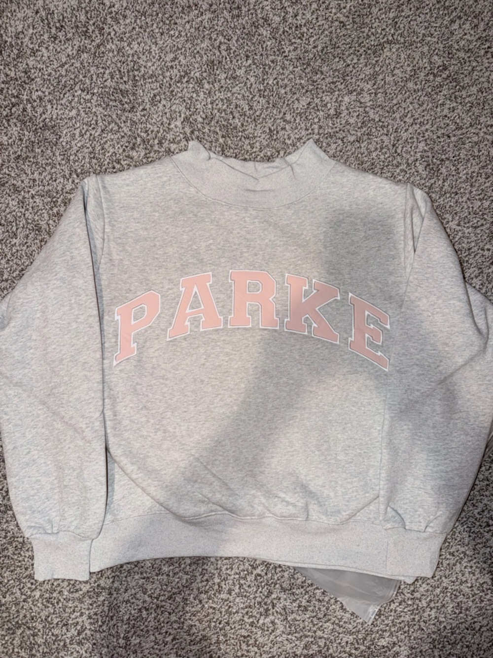 Parker Light Gray Crewneck Sweatshirt with Pink Block Logo